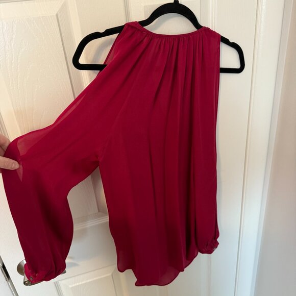 Haute Hippie Cold Shoulder 100% Silk Blouse Burgundy Red Women's‎ Size Small - Picture 2 of 7